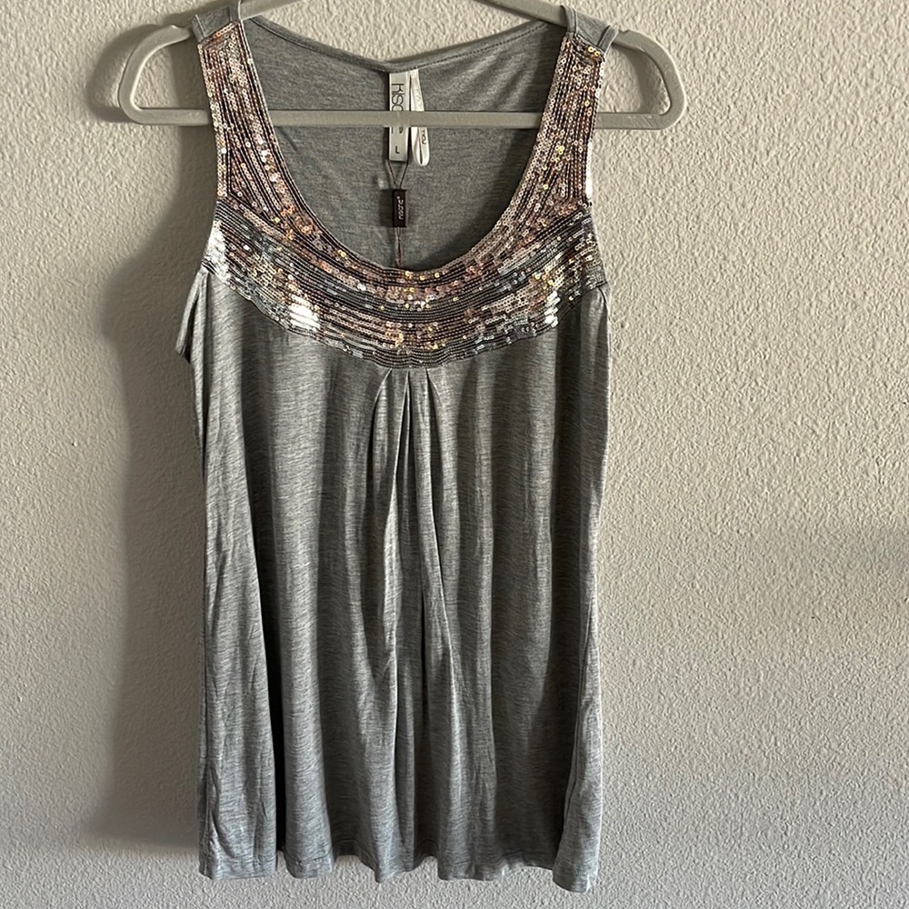 Kische Large grey tank top with silver sequins, NWT